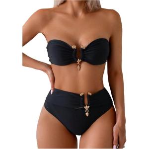 imageSOLY HUX Womens Bandeau Bikini High Waisted Two Piece Swimsuits Strapless Bathing Suit SwimwearSolid Black