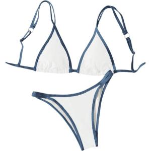 imageSOLY HUX Womens Bathing Suit Contrast Binding Triangle Bikini Set 2 Piece SwimsuitPure White