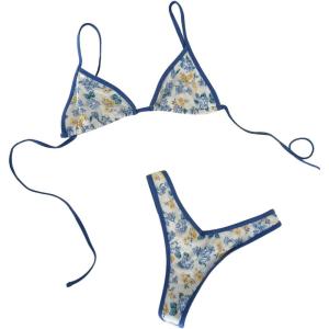 imageSOLY HUX Womens Bikini Sets Cheeky Swimsuit 2 Piece Floral Print High Cut Summer Bathing SuitsBlue Floral