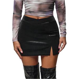 imageSOLY HUX Womens Bodycon Mini Skirts Y2k Split Zipper Side Stretchy Pencil Skirts with Shorts UnderneathBlack Velvet