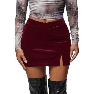 imageSOLY HUX Womens Bodycon Mini Skirts Y2k Split Zipper Side Stretchy Pencil Skirts with Shorts UnderneathBurgundy Velvet