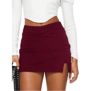 imageSOLY HUX Womens Bodycon Mini Skirts Y2k Split Zipper Side Stretchy Pencil Skirts with Shorts UnderneathPure Burgundy