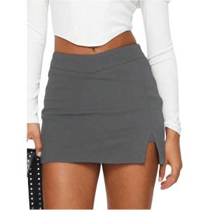 imageSOLY HUX Womens Bodycon Mini Skirts Y2k Split Zipper Side Stretchy Pencil Skirts with Shorts UnderneathPure Dark Grey
