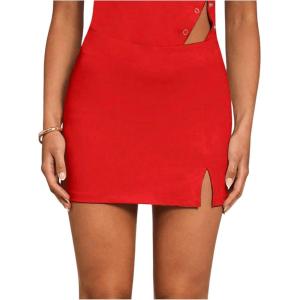 imageSOLY HUX Womens Bodycon Mini Skirts Y2k Split Zipper Side Stretchy Pencil Skirts with Shorts UnderneathPure Red