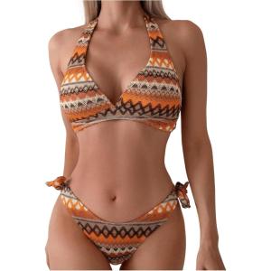 imageSOLY HUX Womens Boho Bikinis Printed Halter Swimsuit Two Piece Bathing Suits Summer Beach WearOrange Geo