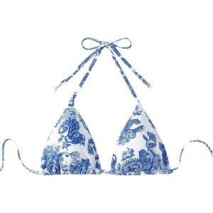 imageSOLY HUX Womens Summer Floral Print Halter Bikini Tops Tie Back Padded Swimsuit Top BeachwearBlue and White