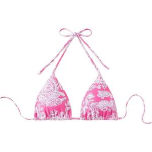imageSOLY HUX Womens Summer Floral Print Halter Bikini Tops Tie Back Padded Swimsuit Top BeachwearHot Pink and White