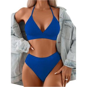 imageSOLY HUX Womens Swimsuit Halter Bikini Sets High Waist Cheeky Thong Bathing Suit 2 PieceDark Blue