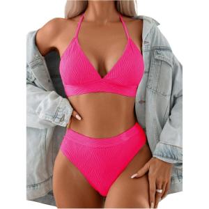 imageSOLY HUX Womens Swimsuit Halter Bikini Sets High Waist Cheeky Thong Bathing Suit 2 PieceHot Pink