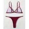 imageSOLY HUX Bathing Suit for Women Triangle Thong Bikini Swimwear Two Piece SwimsuitPure Burgundy