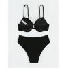 imageSOLY HUX Bikini Sets for Women Ruched Underwire Swimsuit Two Piece Bathing SuitsPure Black