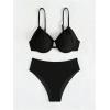 imageSOLY HUX Bikini Sets for Women Ruched Underwire Swimsuit Two Piece Bathing SuitsPure Black