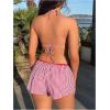 imageSOLY HUX Womens 3 Piece Swimsuit Striped Halter Triangle String Thong Bikini Set Bathing Suit with Beach ShortsRed and White Striped