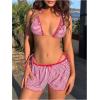 imageSOLY HUX Womens 3 Piece Swimsuit Striped Halter Triangle String Thong Bikini Set Bathing Suit with Beach ShortsRed and White Striped