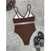 imageSOLY HUX Womens Scoop Neck High Waisted Ribbed Knit Bikini Set 2 Piece Bathing Suit SwimwearSolid Coffee Brown