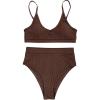 imageSOLY HUX Womens Scoop Neck High Waisted Ribbed Knit Bikini Set 2 Piece Bathing Suit SwimwearSolid Coffee Brown
