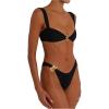 imageSOLY HUX Womens Two Piece Bikini Set Ring Linked High Cut Bathing Suit SwimsuitSolid Black