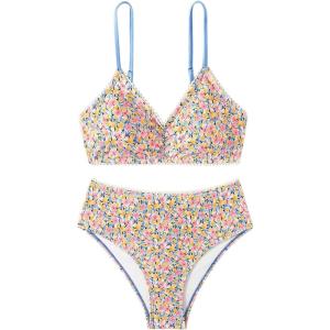 imageSOLY HUX Bathing Suit for Women Floral Print Swimsuit V Neck Spaghetti Strap Two Piece Bikini SetsMulticoloured Floral