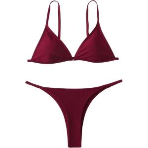 imageSOLY HUX Bathing Suit for Women Triangle Thong Bikini Swimwear Two Piece SwimsuitPure Burgundy