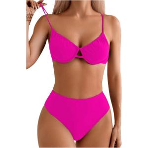 imageSOLY HUX Bikini Sets for Women Ruched Underwire Swimsuit Two Piece Bathing SuitsPure Hotpink