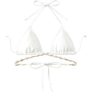 imageSOLY HUX Bikini Tops for Women Triangle Swimsuit Tops Halter Tie Back Bathing SuitPure White