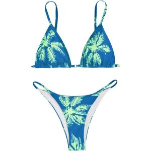 imageSOLY HUX Womens Bathing Suit Tropical Print Triangle Bikini Sets Two Piece SwimsuitBlue Tropical