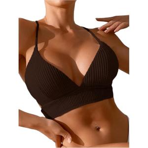 imageSOLY HUX Womens Criss Cross Back Bathing Suits Top Push Up Bikini Swimsuit Tops OnlySolid Brown