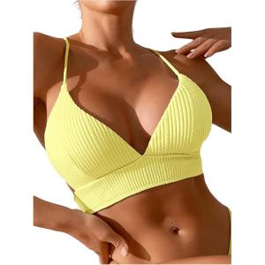 imageSOLY HUX Womens Criss Cross Back Bathing Suits Top Push Up Bikini Swimsuit Tops OnlySolid Yellow