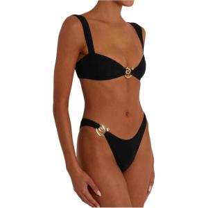 imageSOLY HUX Womens Two Piece Bikini Set Ring Linked High Cut Bathing Suit SwimsuitSolid Black