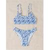 imageSOLY HUX Womens Allover Print Smocked Bathing Suit High Cut Swimsuit Two Piece Bikini SetsBlue and White Printed