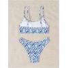 imageSOLY HUX Womens Allover Print Smocked Bathing Suit High Cut Swimsuit Two Piece Bikini SetsBlue and White Printed