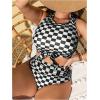 imageSOLY HUX Womens Plus Size Swimsuit Plaid Checkered Tie Front High Waisted Bikini Set Two Piece Bathing SuitBlack and White Plaid