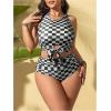 imageSOLY HUX Womens Plus Size Swimsuit Plaid Checkered Tie Front High Waisted Bikini Set Two Piece Bathing SuitBlack and White Plaid