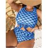 imageSOLY HUX Womens Plus Size Swimsuit Plaid Checkered Tie Front High Waisted Bikini Set Two Piece Bathing SuitBlue Plaid