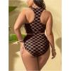 imageSOLY HUX Womens Plus Size Swimsuit Plaid Checkered Tie Front High Waisted Bikini Set Two Piece Bathing SuitCoffee Brown Plaid
