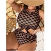 imageSOLY HUX Womens Plus Size Swimsuit Plaid Checkered Tie Front High Waisted Bikini Set Two Piece Bathing SuitCoffee Brown Plaid