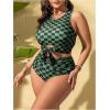 imageSOLY HUX Womens Plus Size Swimsuit Plaid Checkered Tie Front High Waisted Bikini Set Two Piece Bathing SuitGreen Plaid