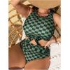 imageSOLY HUX Womens Plus Size Swimsuit Plaid Checkered Tie Front High Waisted Bikini Set Two Piece Bathing SuitGreen Plaid