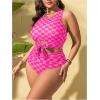 imageSOLY HUX Womens Plus Size Swimsuit Plaid Checkered Tie Front High Waisted Bikini Set Two Piece Bathing SuitPink Plaid
