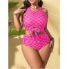 imageSOLY HUX Womens Plus Size Swimsuit Plaid Checkered Tie Front High Waisted Bikini Set Two Piece Bathing SuitPink Plaid