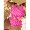 imageSOLY HUX Womens Plus Size Swimsuit Plaid Checkered Tie Front High Waisted Bikini Set Two Piece Bathing SuitPink Plaid