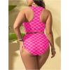 imageSOLY HUX Womens Plus Size Swimsuit Plaid Checkered Tie Front High Waisted Bikini Set Two Piece Bathing SuitPink Plaid