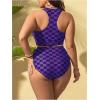 imageSOLY HUX Womens Plus Size Swimsuit Plaid Checkered Tie Front High Waisted Bikini Set Two Piece Bathing SuitPurple Plaid