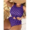 imageSOLY HUX Womens Plus Size Swimsuit Plaid Checkered Tie Front High Waisted Bikini Set Two Piece Bathing SuitPurple Plaid