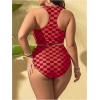 imageSOLY HUX Womens Plus Size Swimsuit Plaid Checkered Tie Front High Waisted Bikini Set Two Piece Bathing SuitRed Plaid