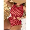 imageSOLY HUX Womens Plus Size Swimsuit Plaid Checkered Tie Front High Waisted Bikini Set Two Piece Bathing SuitRed Plaid