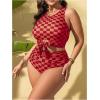 imageSOLY HUX Womens Plus Size Swimsuit Plaid Checkered Tie Front High Waisted Bikini Set Two Piece Bathing SuitRed Plaid