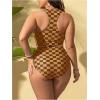 imageSOLY HUX Womens Plus Size Swimsuit Plaid Checkered Tie Front High Waisted Bikini Set Two Piece Bathing SuitYellow Plaid