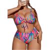 imageSOLY HUX Womens Plus Size Swimsuit Printed Tie Front 2 Piece Bikini Summer High Waist Bathing SuitsMulti Printed