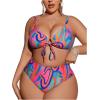 imageSOLY HUX Womens Plus Size Swimsuit Printed Tie Front 2 Piece Bikini Summer High Waist Bathing SuitsMulti Printed